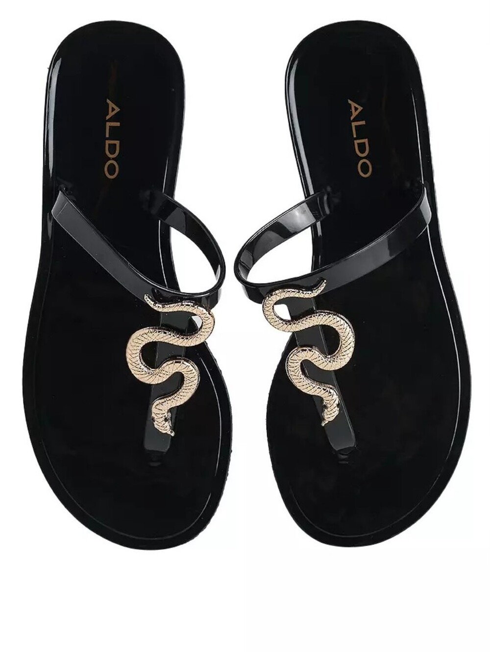 ALDO Black Jelly Sandals with Gold Snake Accent